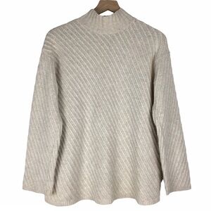 J JILL Sweater Wool Cashmere Mock Neck Ribbed Neutral Minimalist Size Medium